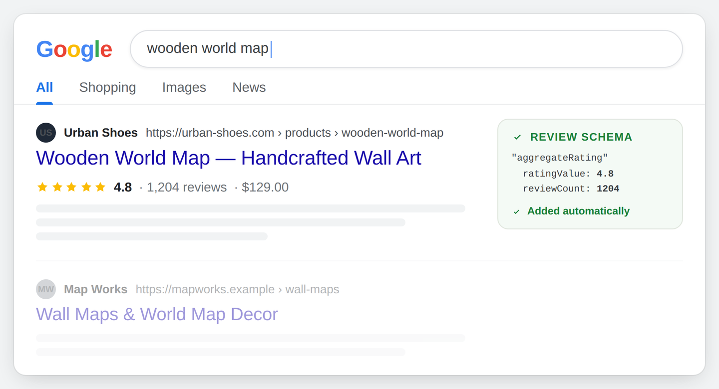 Google Search — a star rating on your product result