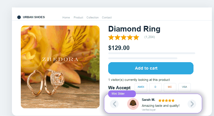 Mini slider — a compact review strip under Add to cart