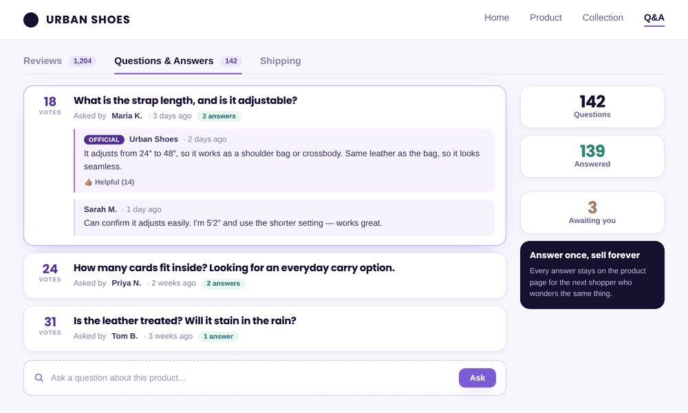 Product questions and answers